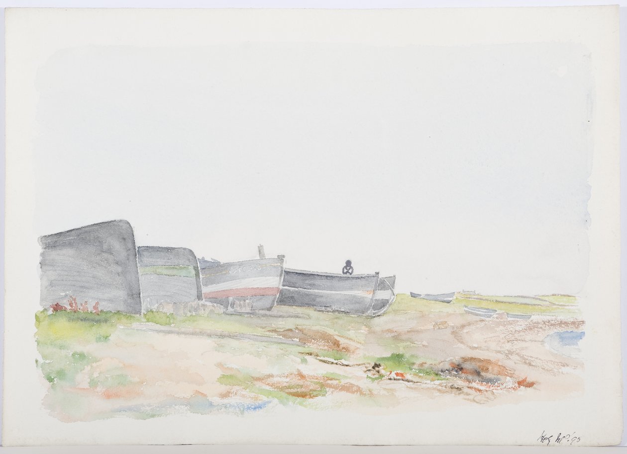 Fishing Cobles, Holy Island, 1895 (kağıt üzerinde kalem ve wc) by Daniel Oliver