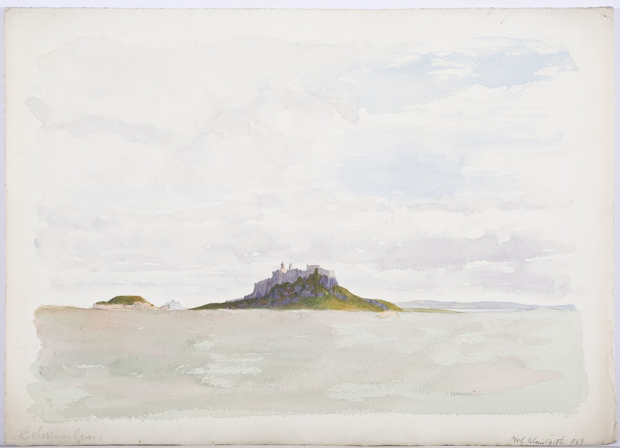Holy Island Kalesi, 1893 (kağıt üzerinde kalem ve tuvalet) by Daniel Oliver