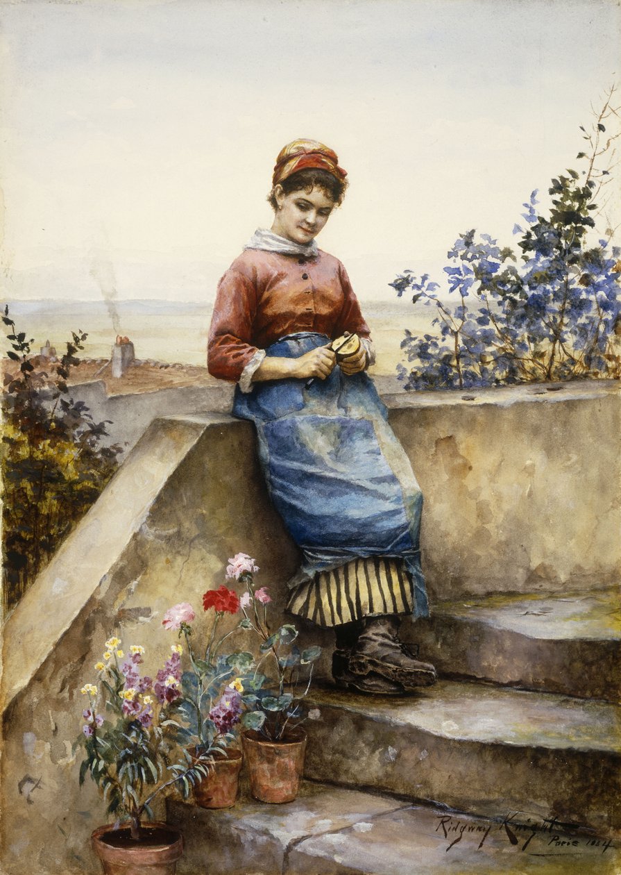 Elma soymak, 1884 by Daniel Ridgway Knight