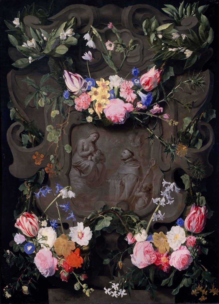 Çiçeklerden Bir Çelenkteki Aziz Bernard Mucizesi, 1645-1655 by Daniel Seghers