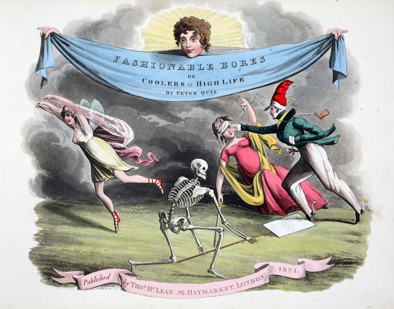 Peter Quiz, pub tarafından 'Yüksek Yaşamda Modaya Uygun Delikler veya Soğutucular'ın ön yüzü. Thomas McLean, Londra 1824 (el boyaması gravür) by Daniel Thomas Egerton