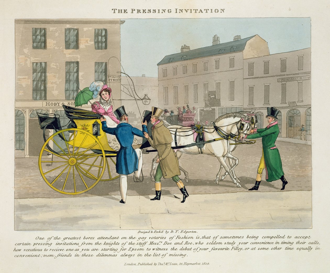 1824'te yayınlanan 'Peter Quiz'den Modaya Uygun Bores, or Coolers in High Life'dan Baskı Davetiyesi (el renginde aquatint) by Daniel Thomas Egerton