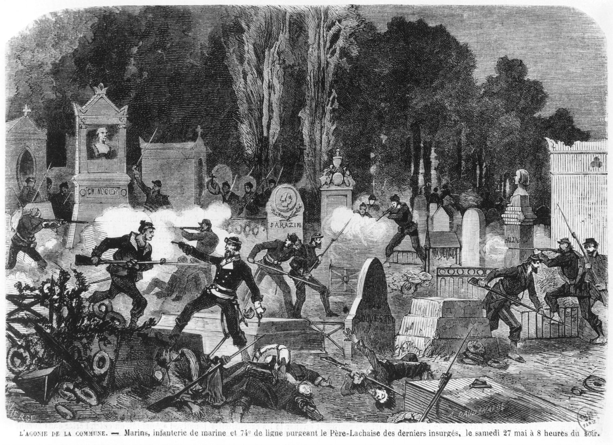 Komün Acısı, Louis Joseph Amedee Daudenarde (ö.1907) tarafından oyulmuş, Pere Lachaise Mezarlığı'ndaki son kavgalar, 'Le Monde illustre'den resim, 27 Mayıs 1871 by Daniel Urrabieta Vierge