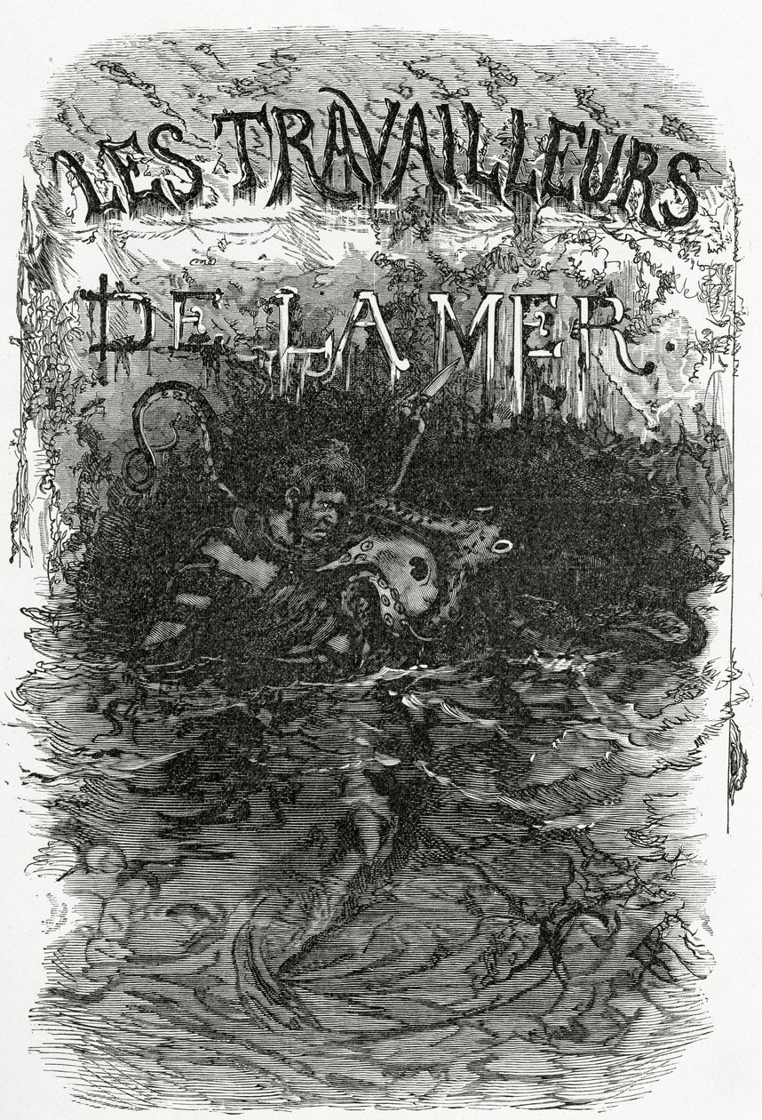 Les Travailleurs de la Mer romanı için illüstrasyon, 19. Yüzyıl (bw gravür) by Daniel Urrabieta Vierge