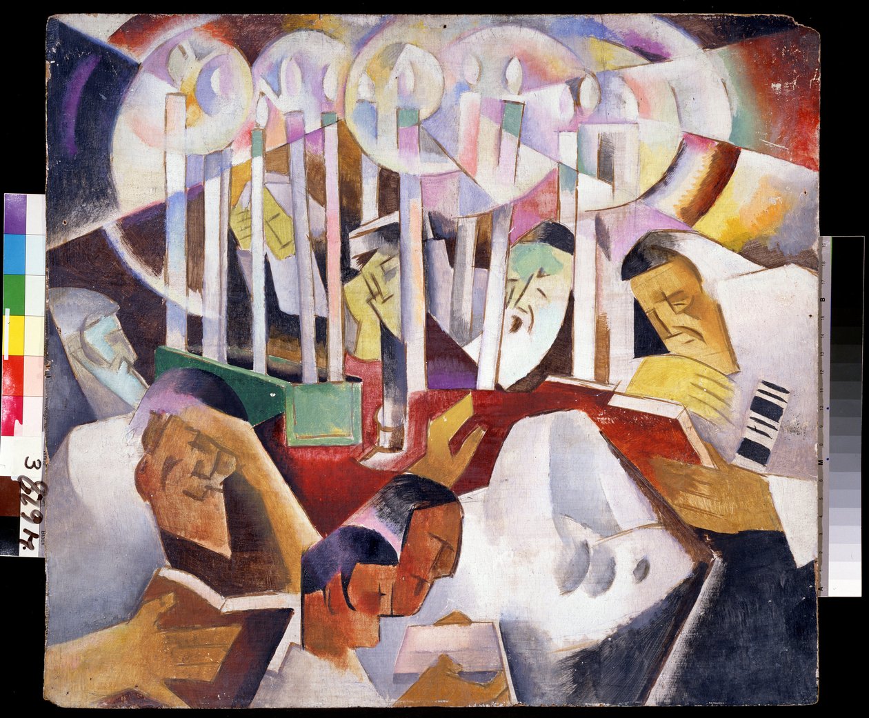 Mumlar ve silüetler - Tablo Vladimir Davidovich Baranov Rossine (Baranov-Rossine) (Wladimir Daniel Baranoff Rossine (Baranoff-Rossine) (1888-1944) - Tuval üzerine yağlıboya, 68 x 76 cm - Rus sanatı, avangart - Devlet Açık Hava Mu by Daniel Vladimir Baranoff Rossine