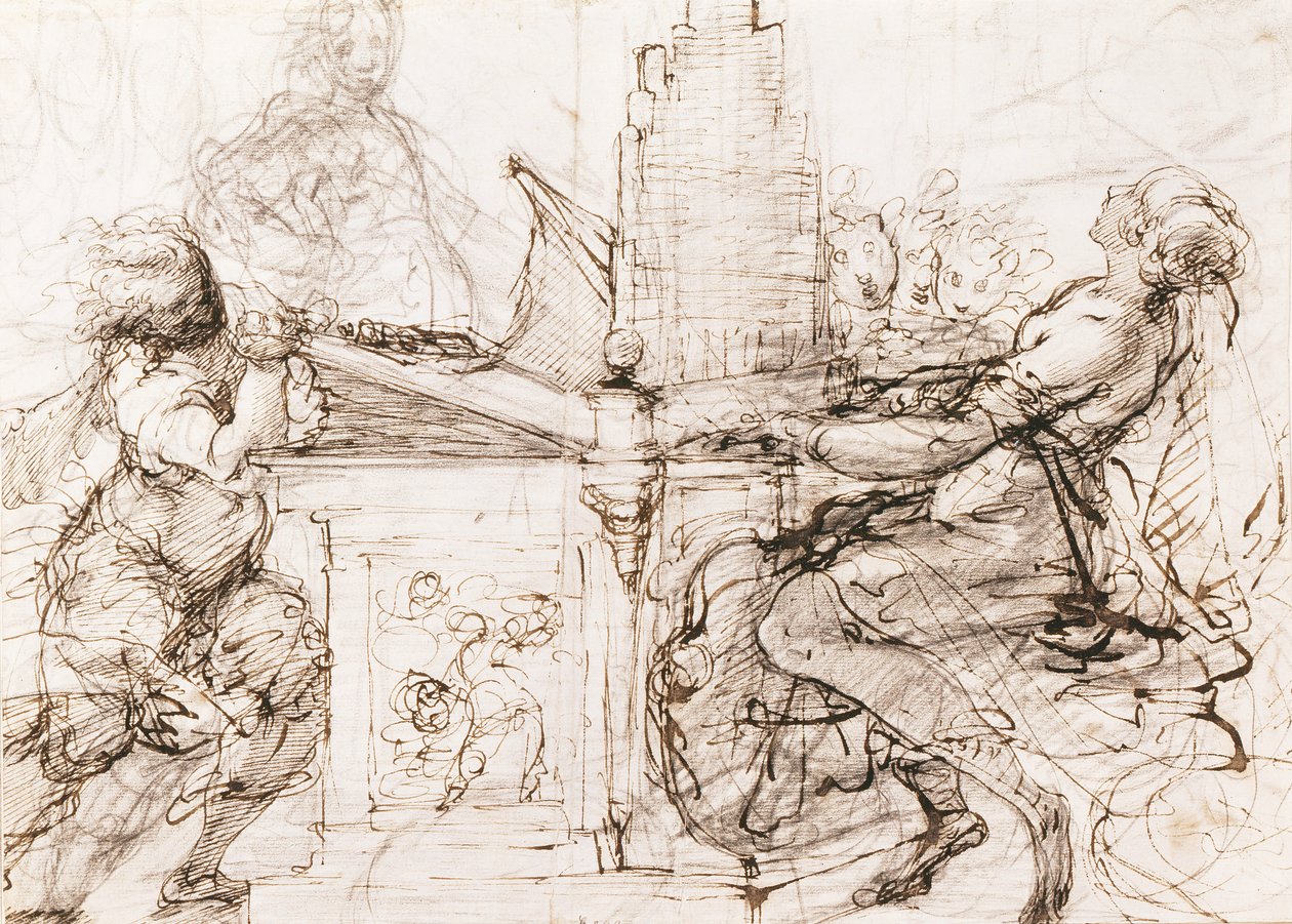 Org çalan Romalı Aziz Cecilia (Orgada Aziz Cecilia) - Daniele Crespi (1598-1630), kağıt üzerine tebeşir ve sulu boya çalışması by Daniele Crespi