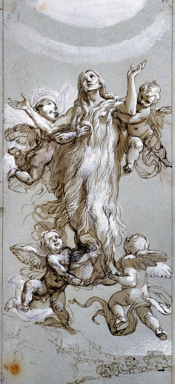 Meleklerin Rehberliğinde Mecdelli Meryem'in Göğe Kabulü Çizimi, Daniele Crespi (1598-1630) 17. yüzyıl Madrid, Prado Müzesi by Daniele Crespi