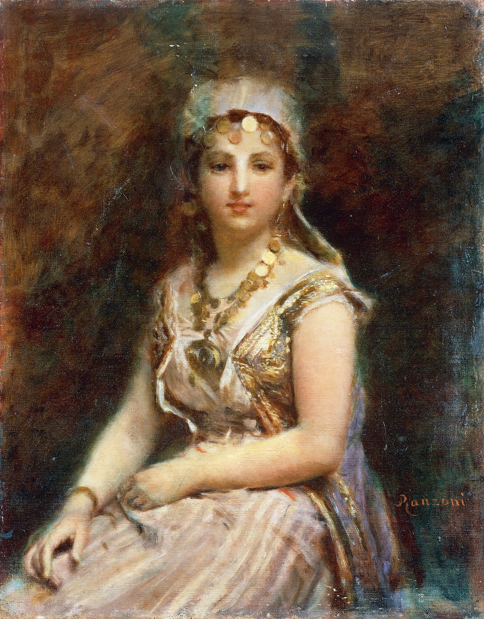 Oturan kadın figürü, Daniele Ranzoni (1843-1889), tuval üzerine yağlı boya, 57.5x46 cm by Danielle Ranzoni