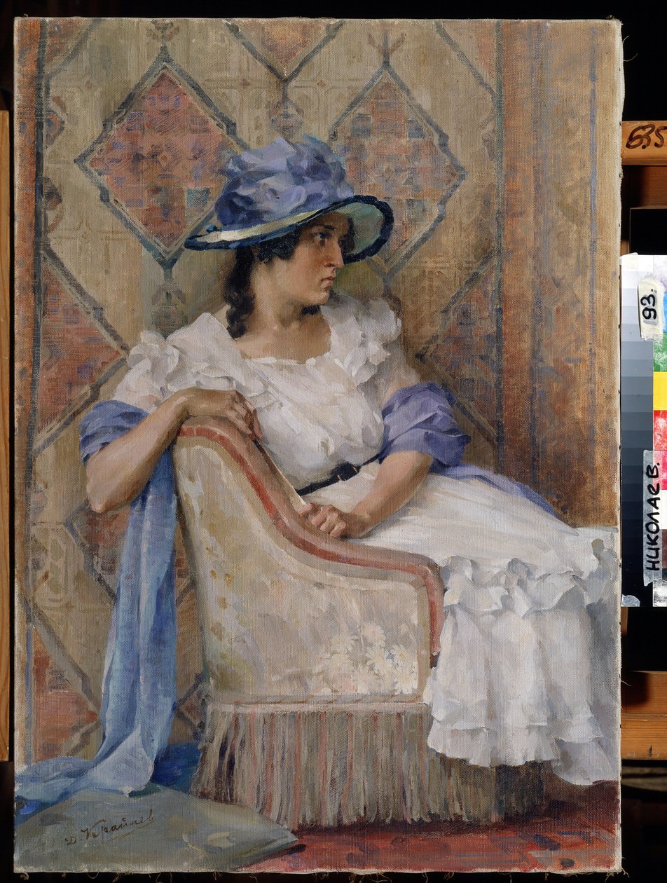 Beyazlı kadın (Beyazlı kadın). Danill Karpovich Kraynev (1872-1949), tuval üzerine yağlı boya, modern Rus sanatı, 19. yüzyılın sonu - 20. yüzyılın başı. Bölgesel W. Wereshchagin Sanat Müzesi, Mykolaiv (Ukrayna). by Danil Karpovich Kraynev