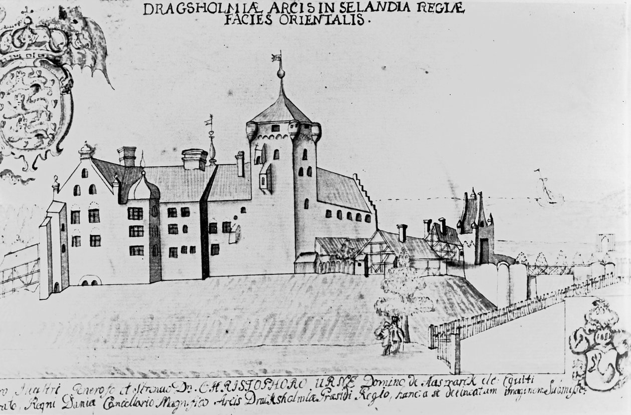 Dragsholm Kalesi, Sealand (kağıt üzerine kalem ve mürekkep) by Danish School