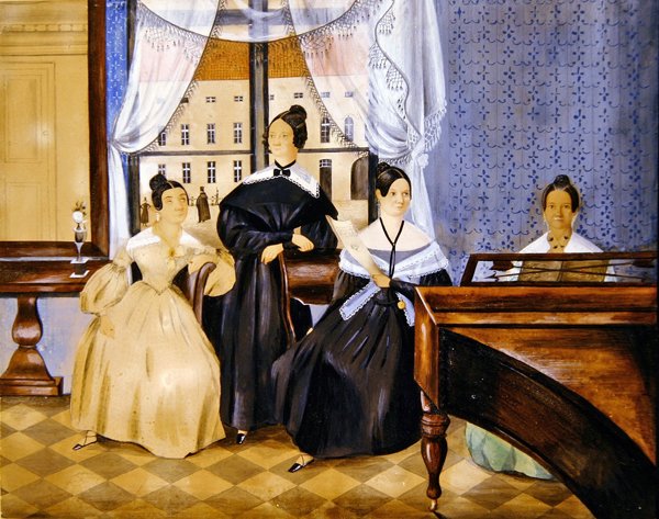 Piyano Resitali, 1830 dolayları (kağıt üzerine guaj boya ile suluboya) by Danish School