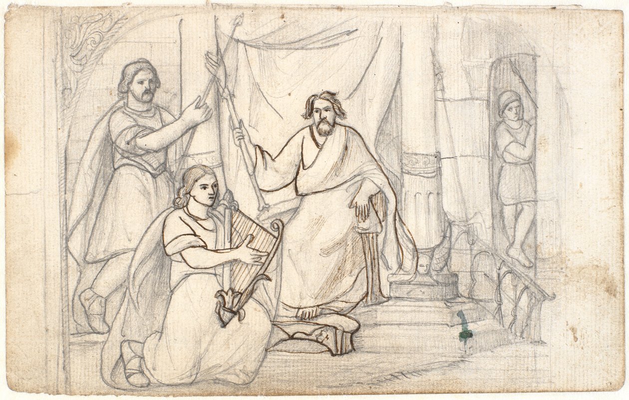 David, Saul için arp çalıyor by Dankvart Dreyer