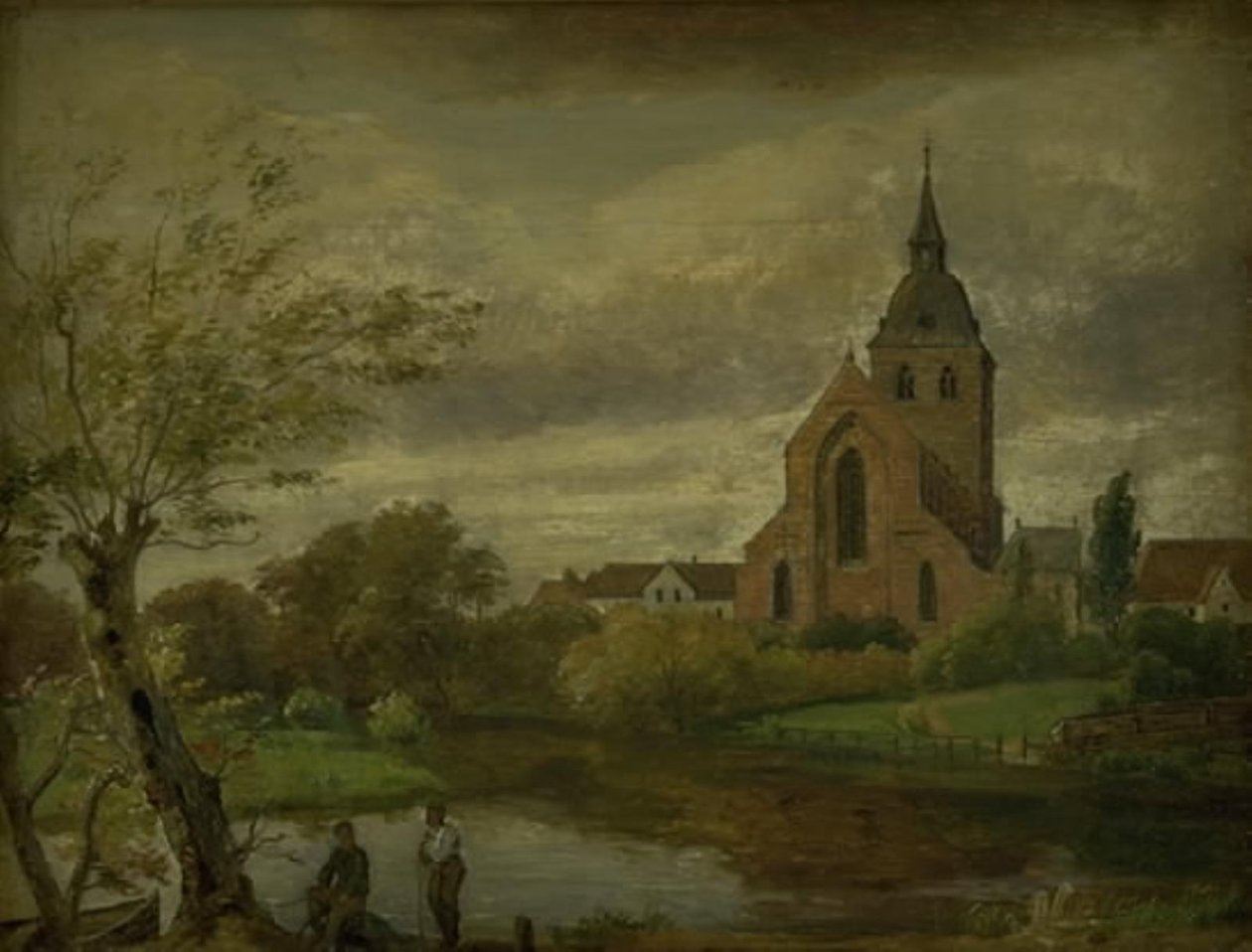 Odense Nehri kıyısındaki Aziz Knud Kilisesi. Sonbahar by Dankvart Dreyer