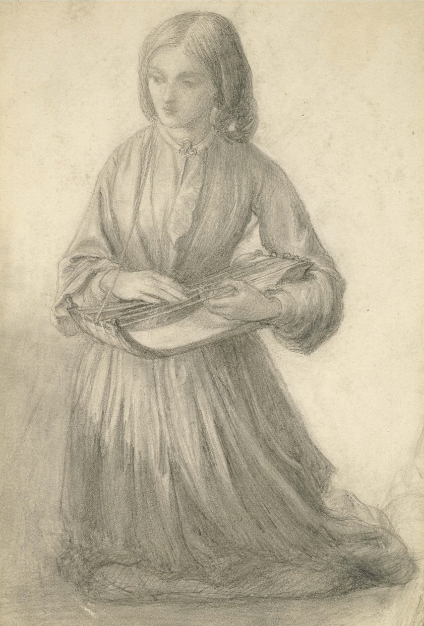 Yaylı Enstrüman çalan Elizabeth Siddal, 1852 dolayları (beyaz olmayan kağıt üzerinde grafit) by Dante Gabriel Charles Rossetti