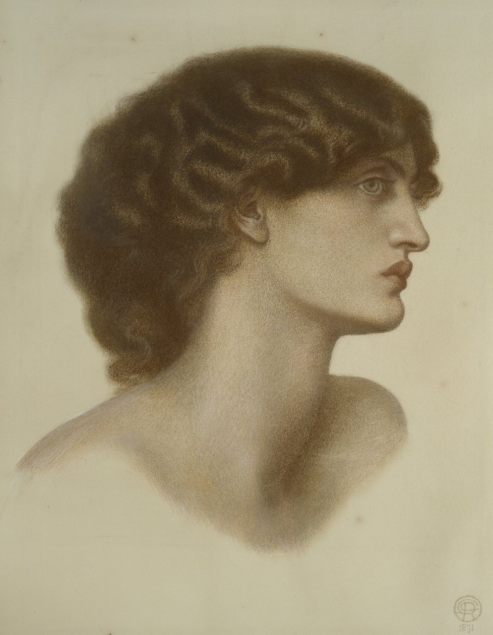 Perlascura, 1871 (soluk yeşil kağıt üzerinde beyazla yükseltilmiş kırmızı ve kahverengi tebeşirler) by Dante Gabriel Charles Rossetti