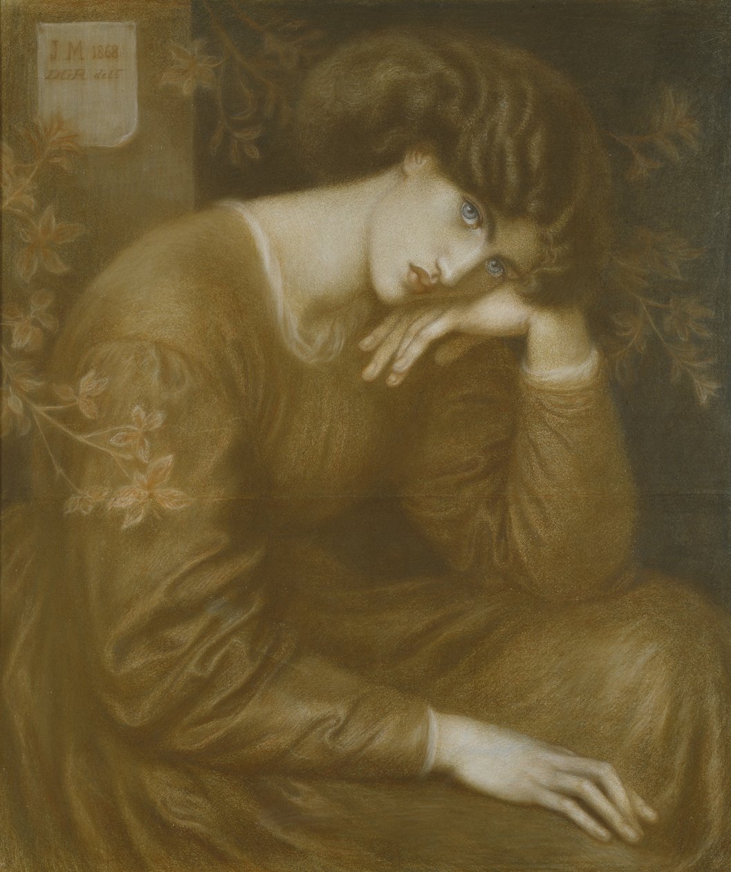 Reverie, 1868 (kağıt üzerinde renkli tebeşir) by Dante Gabriel Charles Rossetti