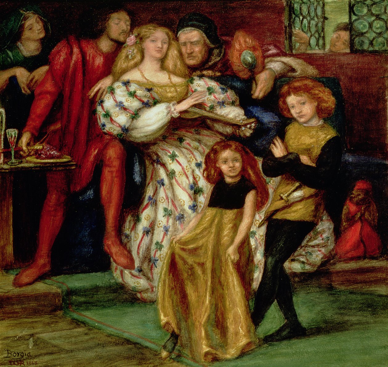 Borgia Ailesi, 1863 (Borgia, Lucretia (1480-1519): Ailesiyle birlikte, diğerlerinin yanı sıra Papa VI. Alexander.) by Dante Gabriel Charles Rossetti
