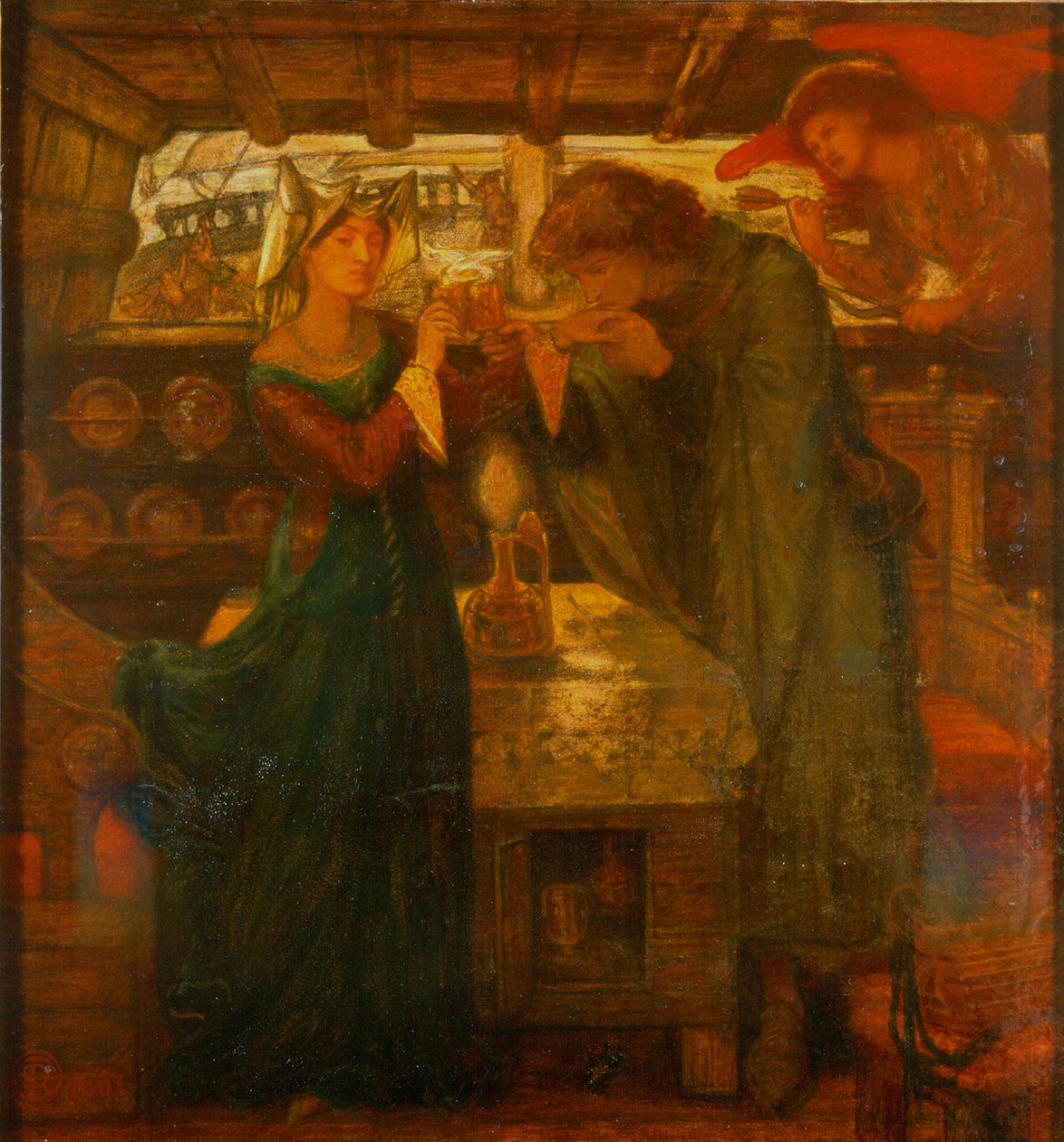 Tristram ve Isolde Aşk İksirini İçiyor, 1867 (karma teknik) by Dante Gabriel Charles Rossetti