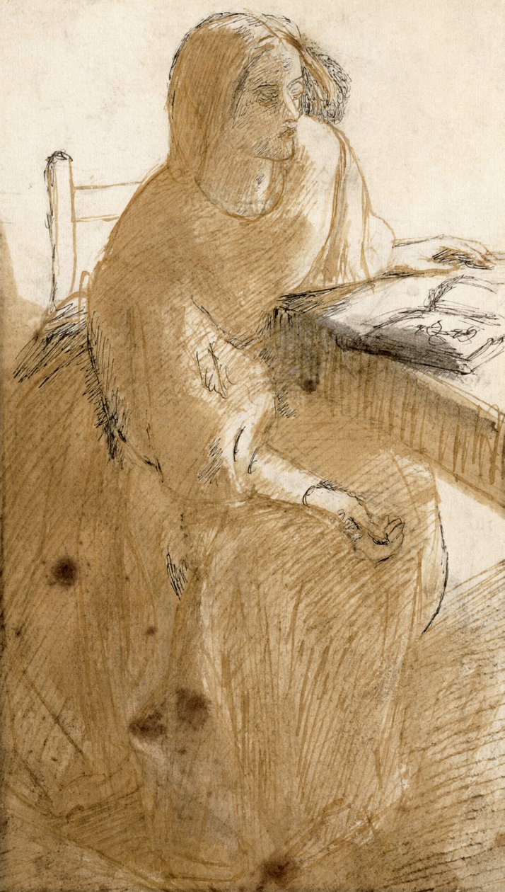 Lizzie Siddal (1832-62) (kağıt üzerinde kalem ve mürekkep ve wc) by Dante Gabriel Charles Rossetti