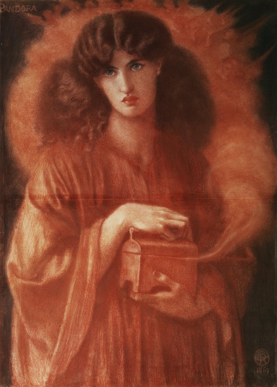 Pandora, 1869 (kağıt üzerine tebeşir) by Dante Gabriel Charles Rossetti