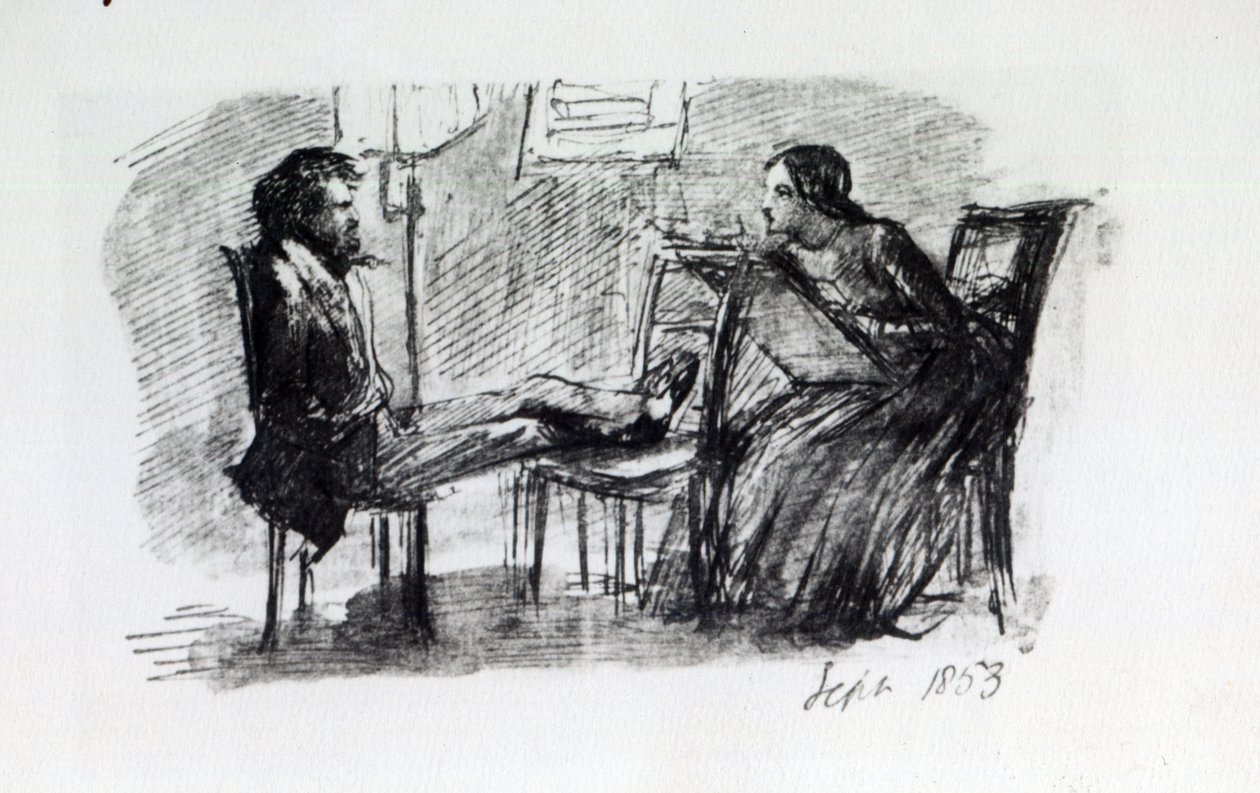 Rossetti being sketched by Elizabeth Siddal, September 1853  by Dante Gabriel Charles Rossetti