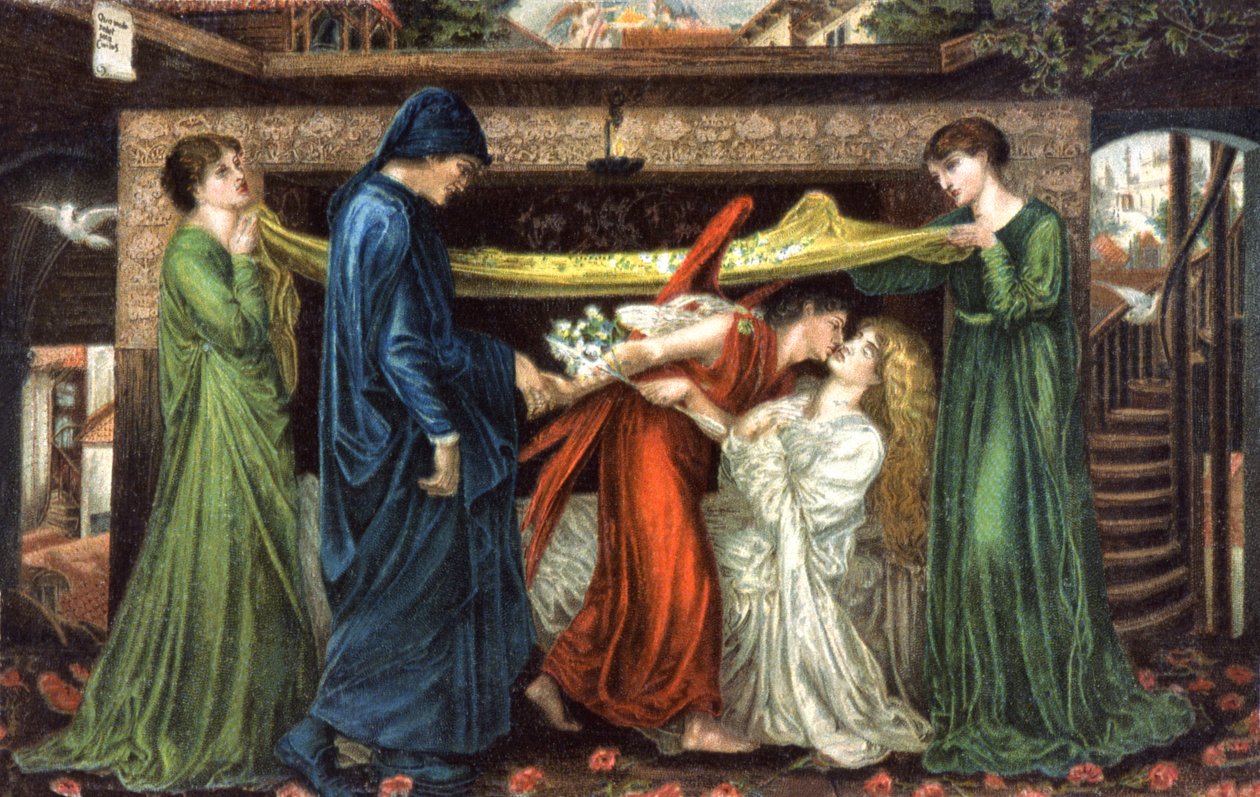 Dante Alighieri, Beatrice ile tanışıyor, 1900 civarı (kartpostal) by Dante Gabriel (after) Rossetti