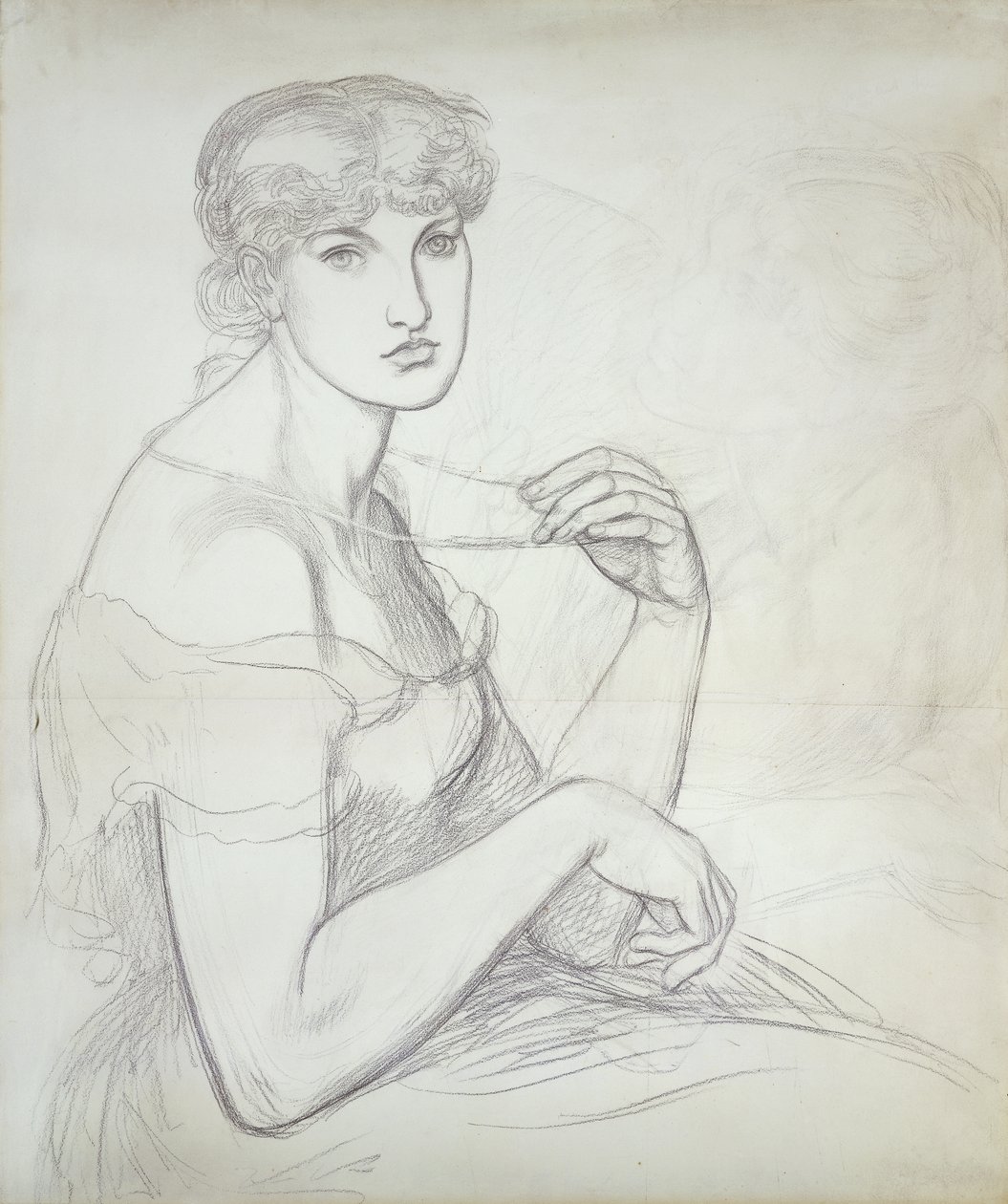 Oturan, Kolye Tutan Bir Kadın, Sağda Başka Bir Kadın Figürü, by Dante Gabriel Charles Rossetti