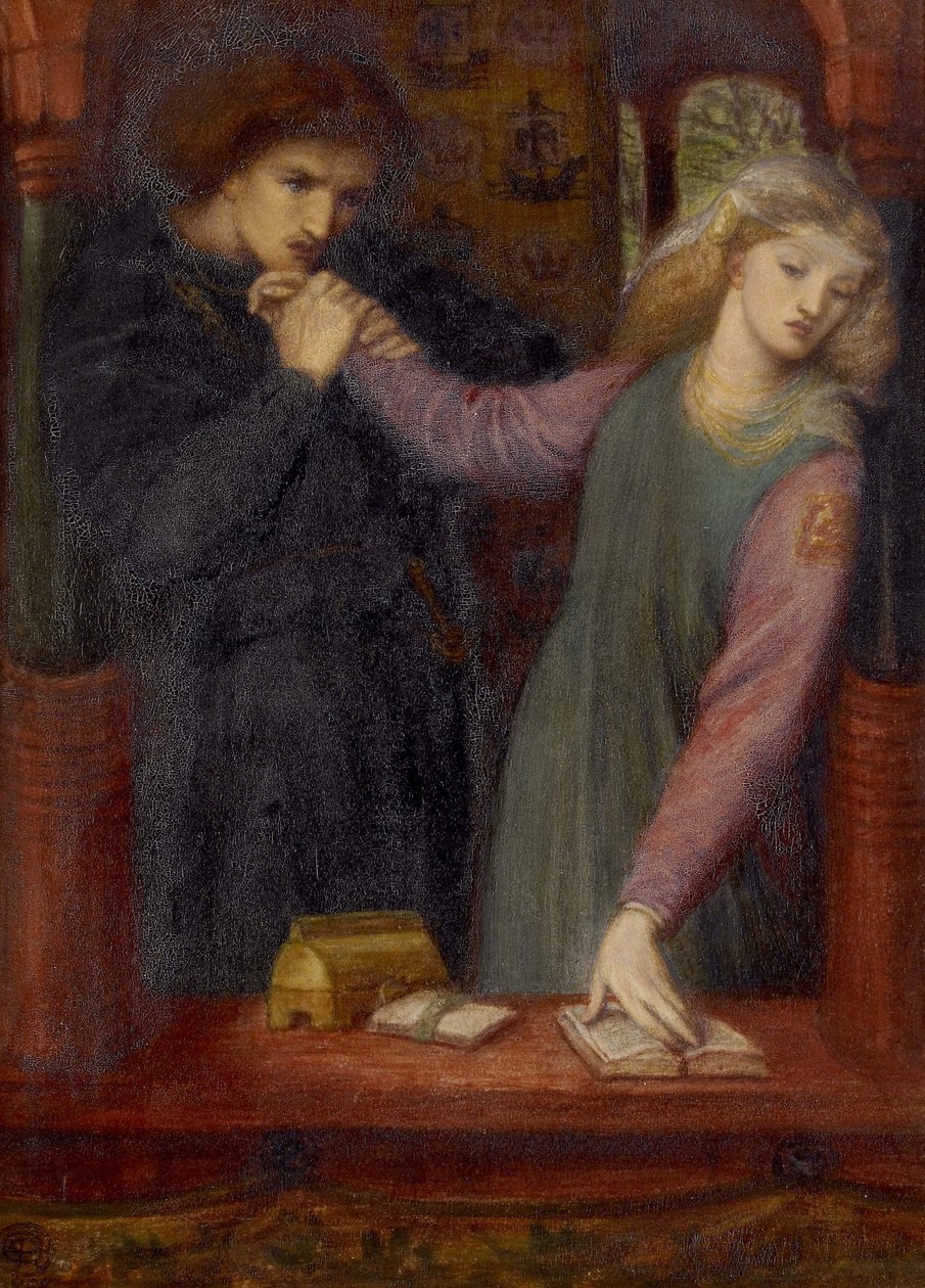 Hamlet ve Ophelia, 1866 (kağıt üzerine suluboya ve arap zamkı) by Dante Gabriel Charles Rossetti