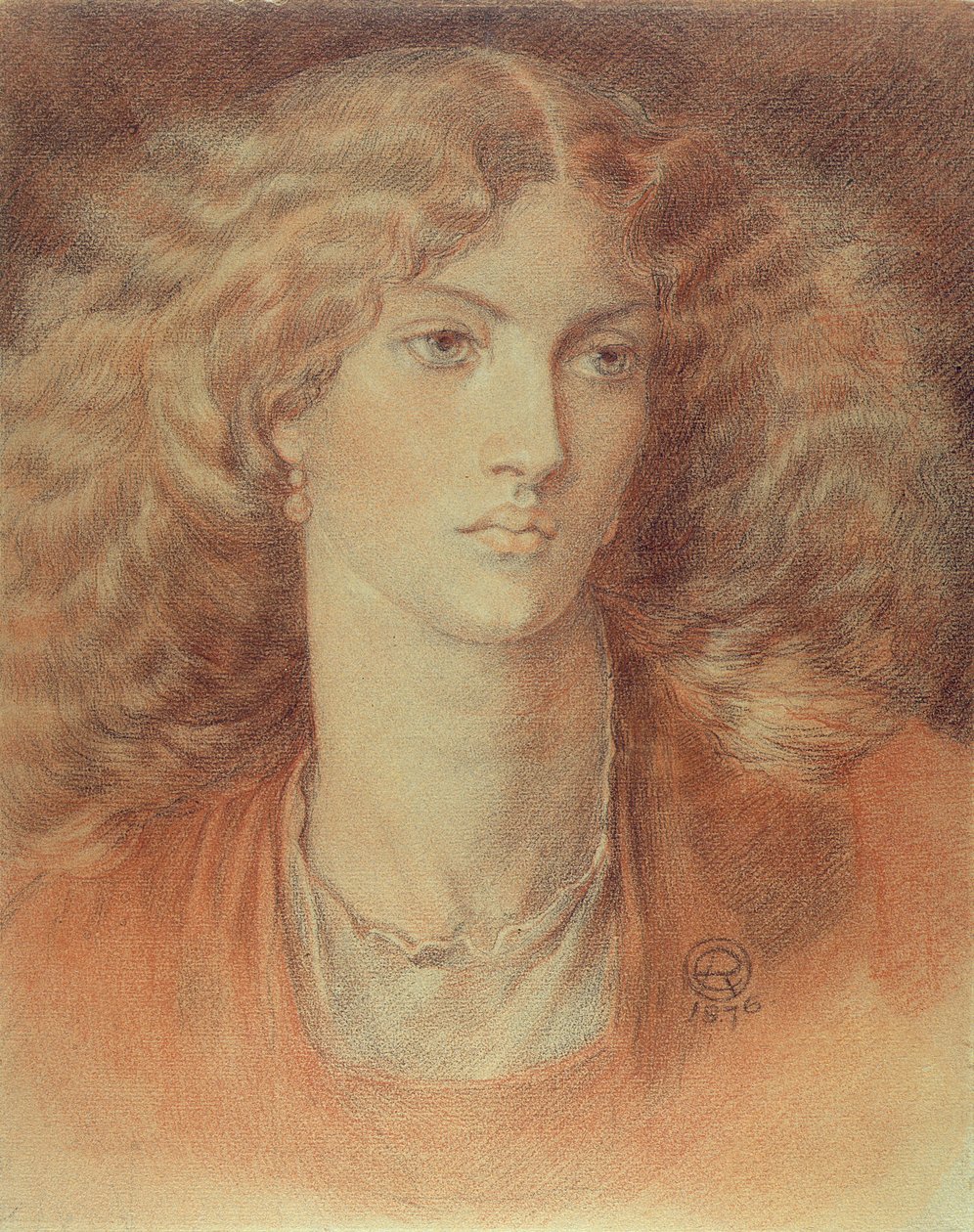 Ruth Herbert adında bir Kadının Başı, 1876 (kağıt üzerinde kırmızı ve siyah tebeşir) by Dante Gabriel Charles Rossetti