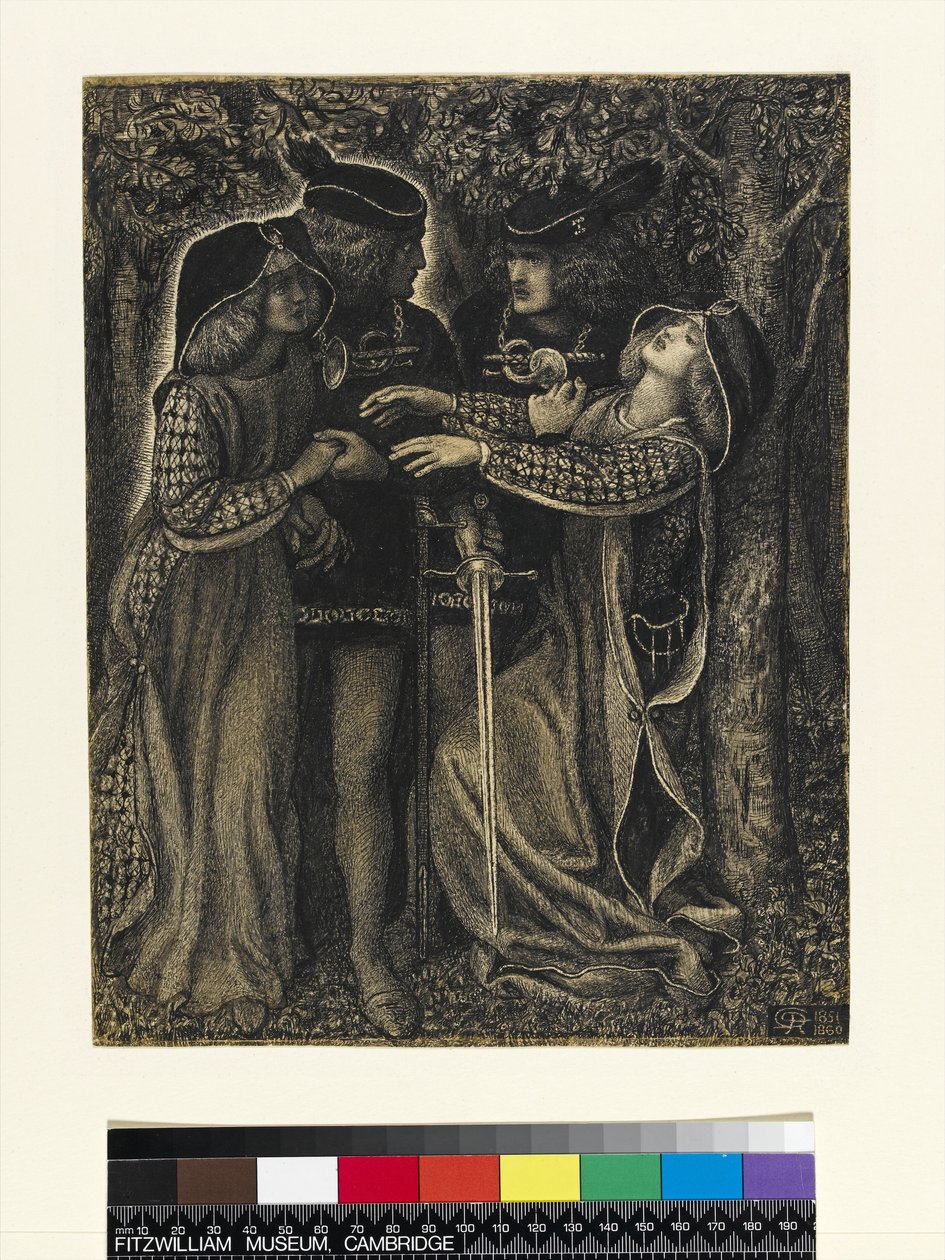 How They Met Themselves, c.185060 (pen und Indian ink) (see also 63161) by Dante Gabriel Charles Rossetti