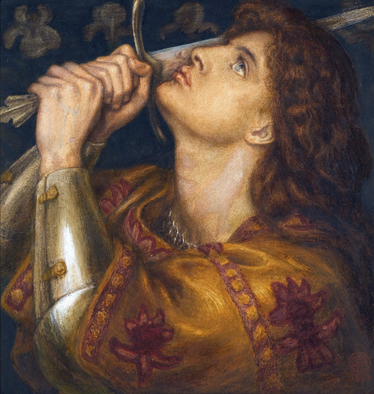 Joan of Arc (1412-1431) kurtuluş kılıcını öpüyor - Joan of Arc, Rossetti, Dante Gabriel (1828-1882) by Dante Gabriel Charles Rossetti