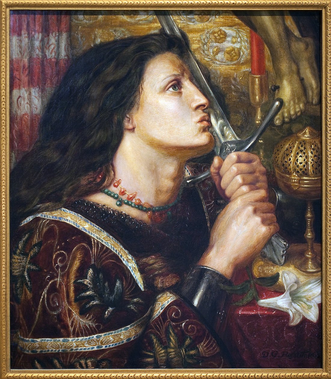 Joan of Arc Kurtuluş Kılıcını Öpüyor, 1863 by Dante Gabriel Charles Rossetti