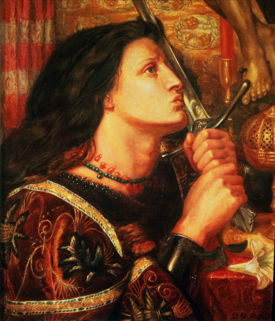 Joan of Arc Kurtuluş Kılıcını öpüyor, 1863 by Dante Gabriel Charles Rossetti