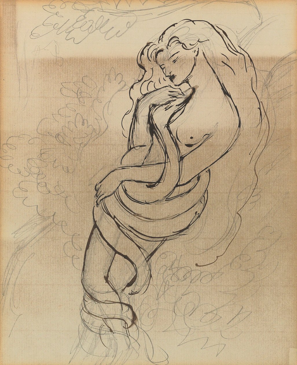 Leydi Lilith, yak. 1869 (kağıt üzerine kurşun kalem, tükenmez kalem ve kahverengi mürekkep) by Dante Gabriel Charles Rossetti