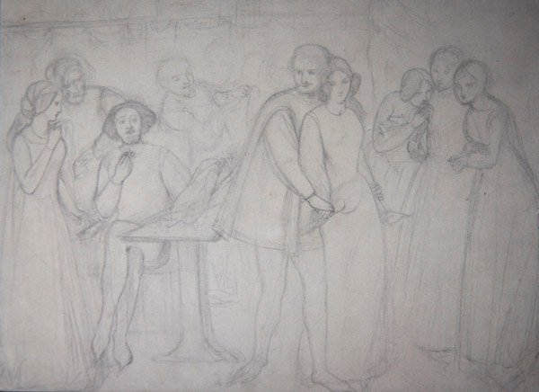 Benedick ve Beatrice için Çalışma by Dante Gabriel Charles Rossetti