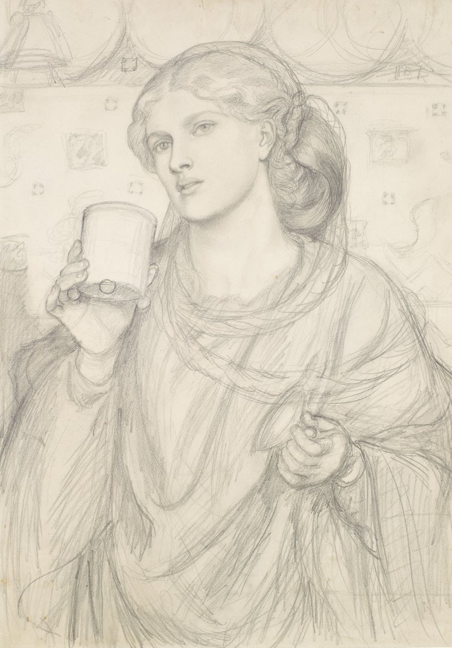'Sevgi Dolu Kupa' Çalışması (kağıt üzerine kalem) by Dante Gabriel Charles Rossetti