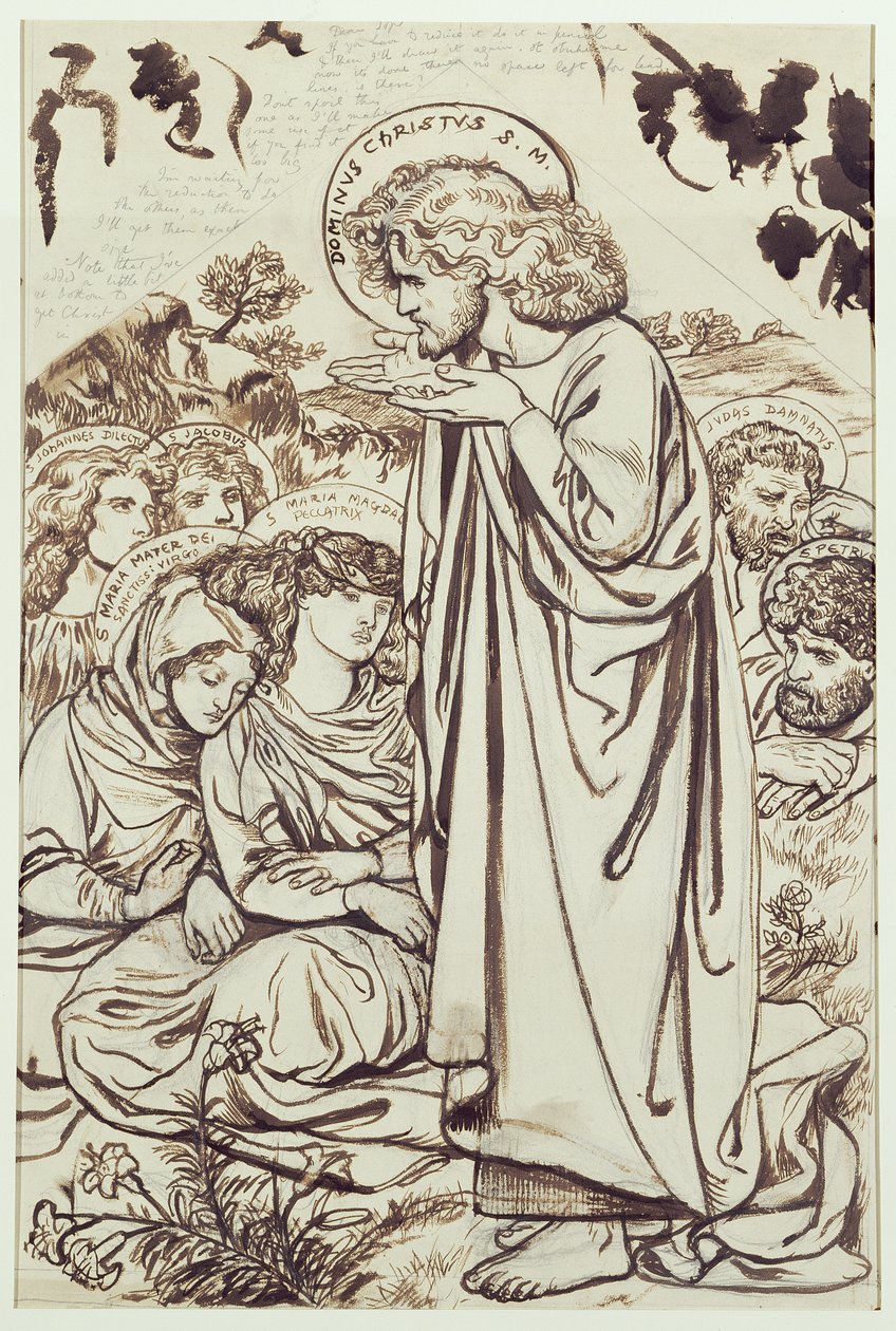 Dağdaki Vaaz (kağıt üzerine mürekkep, kalem ve sulu boya) by Dante Gabriel Charles Rossetti