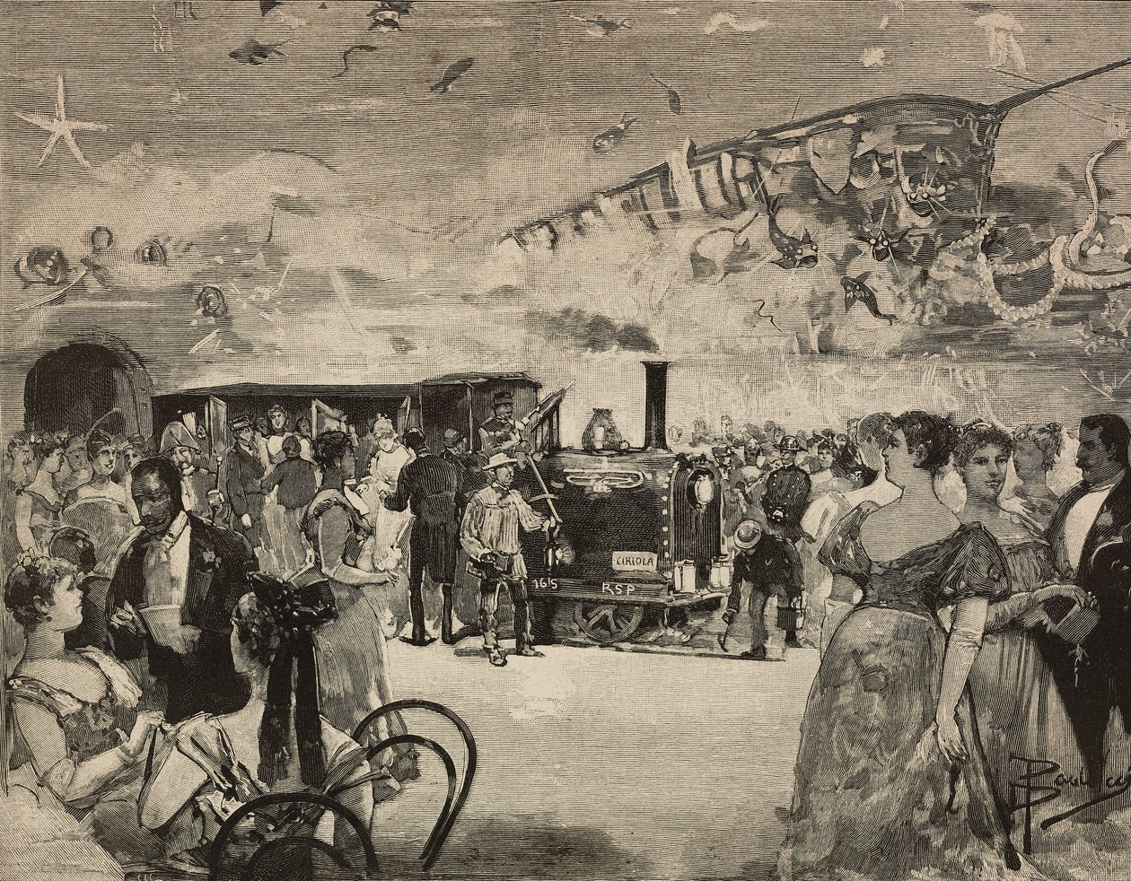 İtalya, Roma'daki Uluslararası Sanat Kulübü'nde (Circolo Artistico) karnaval partisi, L'Illustrazione Italiana'dan Dante Paolocci'nin çizdiği gravür, XX. Yıl, No 9, 26 Şubat by Dante Paolocci