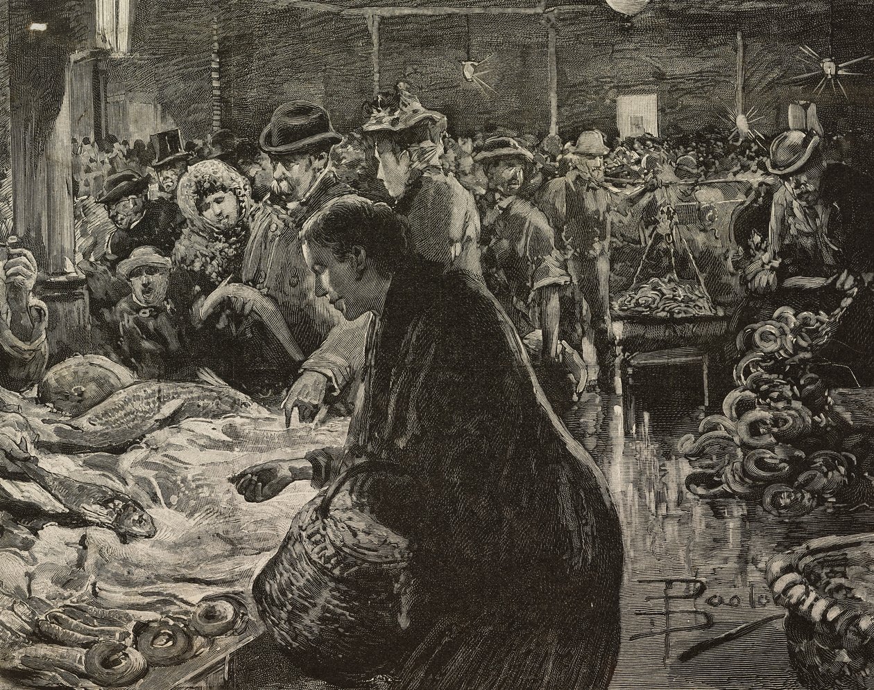 Roma, İtalya'daki Noel pazarı, L'Illustrazione Italiana'dan Dante Paolocci'nin çiziminden sonra gravür, XX Yılı, Sayı 53, 31 Aralık by Dante Paolocci
