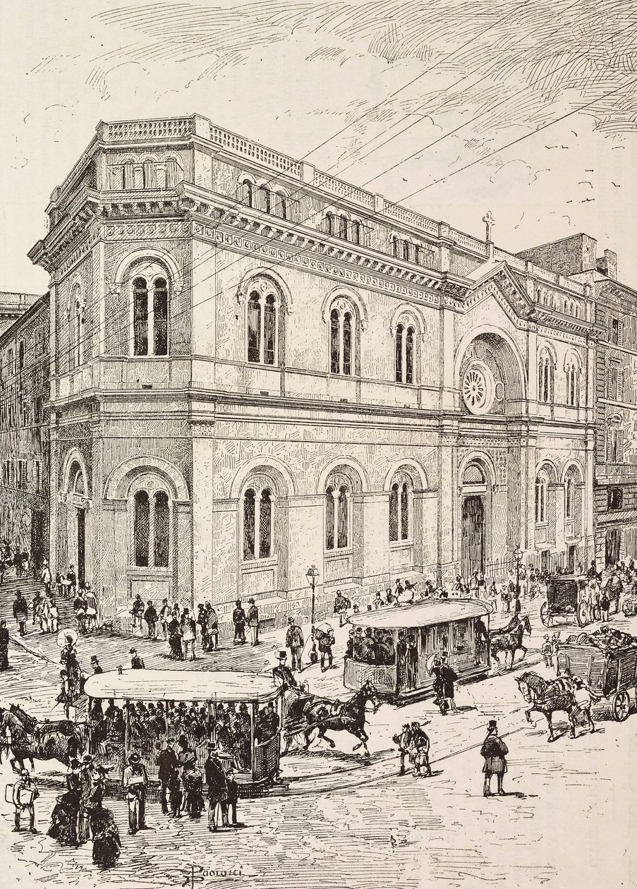 Via Nazionale'deki Evanjelik kilisesi, Roma, İtalya, L'Illustrazione Italiana'dan Dante Paolocci'nin çiziminden gravür, No 15, 13 Nisan by Dante Paolocci