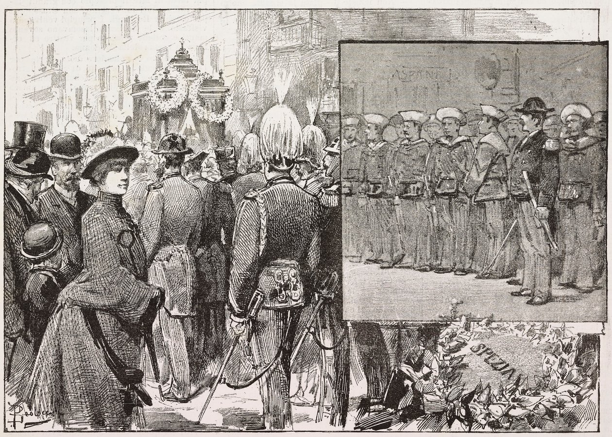 Amiral Luigi Buglione di Monale'nin (1821-1884) cenazesi, Roma, İtalya, Dante Paolocci'nin çiziminden gravür, L'Illustrazione Italiana'dan, No 52, 28 Aralık by Dante Paolocci