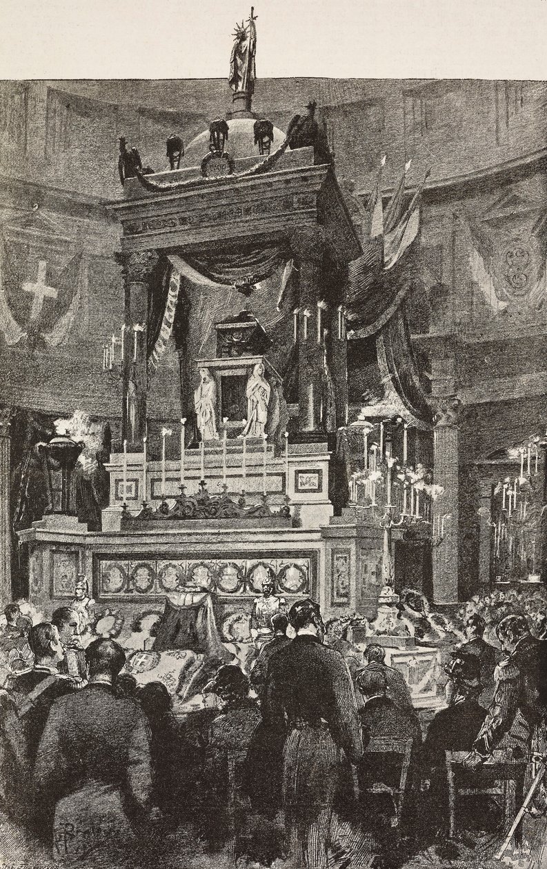 İtalya Kralı II. Victor Emmanuel'in (1820-1878) cenaze törenine katılan İtalyan politikacılar ve subaylar, Roma, İtalya, Dante Paolocci'nin çiziminden gravür, L'Illustrazione Italiana'dan, yıl 12, sayı 5, 1 Şubat by Dante Paolocci