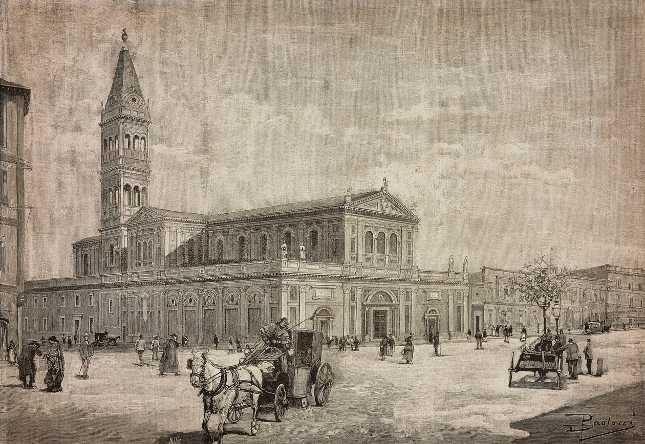 Roma, İtalya'daki yeni Sacred Heart kilisesi, L'Illustrazione Italiana No 32'den Dante Paolocci'nin çiziminden gravür, 24 Temmuz by Dante Paolocci