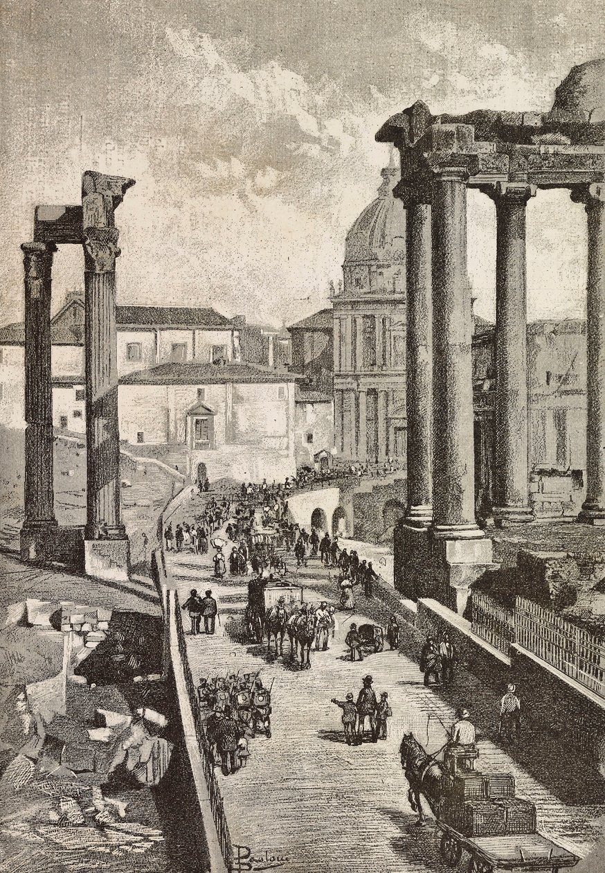 Forum'dan Geçiş, Roma, İtalya, L'Illustrazione Italiana'dan Dante Paolocci'nin çiziminden gravür, No 49, 7 Aralık by Dante Paolocci