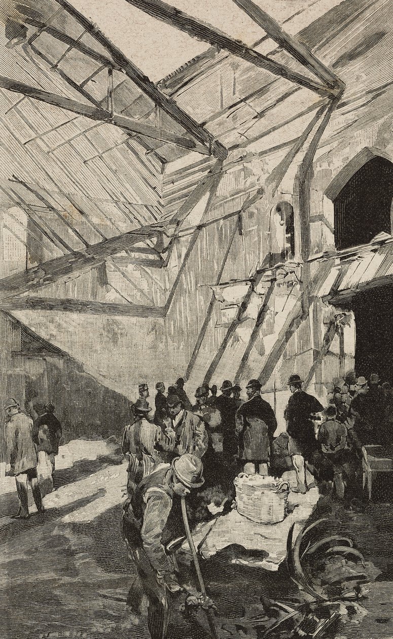 1893 yangınından sonra İsrail Tiyatrosu kalıntıları, Roma, İtalya, L'Illustrazione Italiana'dan Dante Paolocci'nin çiziminden sonra gravür, XX. Yıl, No 7, 12 Şubat by Dante Paolocci