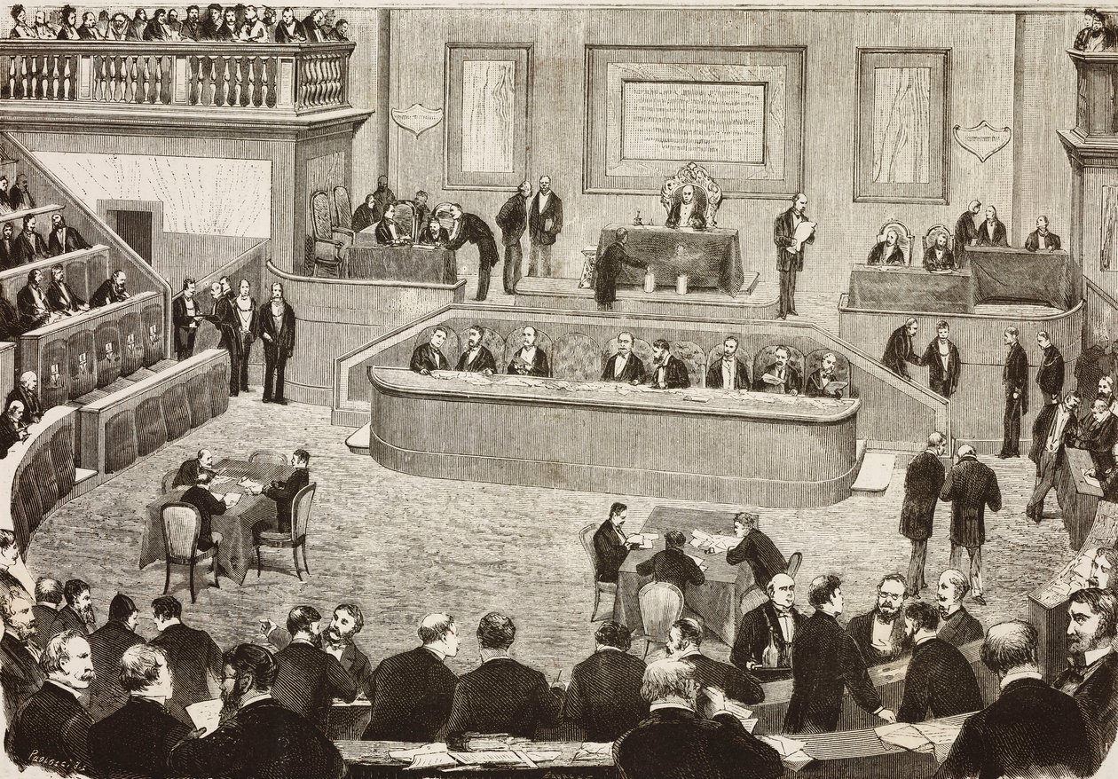 İtalyan Senatosu'nun 26 Temmuz'daki oturumu, Roma, İtalya, Dante Paolocci'nin bir çiziminden gravür, L'Illustrazione Italiana, No 42, 13 Ağustos by Dante Paolocci