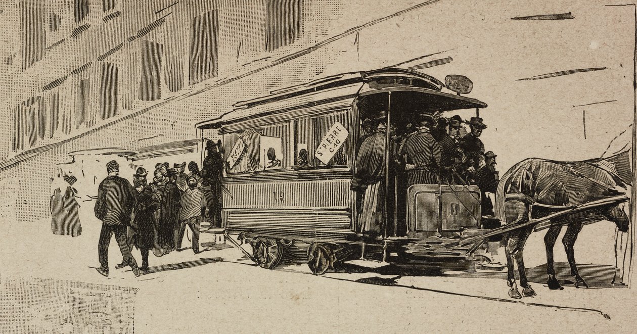 Leo XIII Piskoposluk Jübilesi vesilesiyle Aziz Petrus'a yönlendirilen tramvay, Roma, İtalya, L'Illustrazione Italiana'dan Dante Paolocci tarafından çizim üzerine gravür, XX Yılı, No 11, Mart 12 by Dante Paolocci