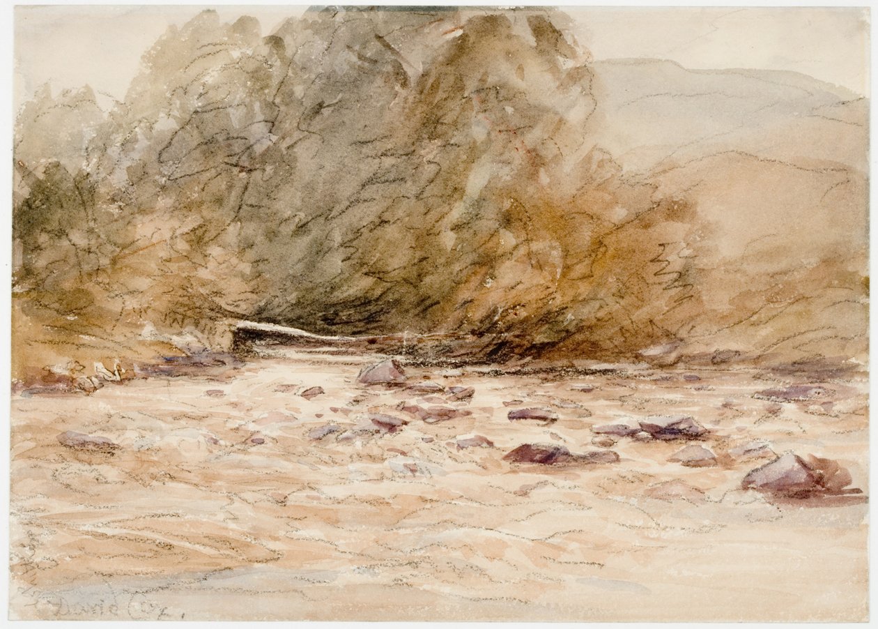 Dağlık Bir Dere (kağıt üzerine karakalem ve suluboya (kağıda yapıştırılmış)) by David Cox