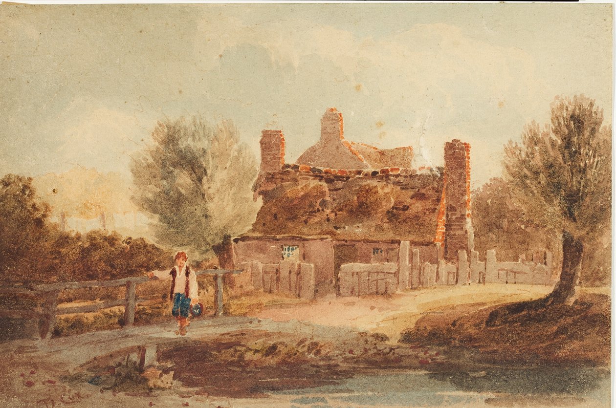 Ülke sahnesi - bir gölet tarafından ev by David Cox