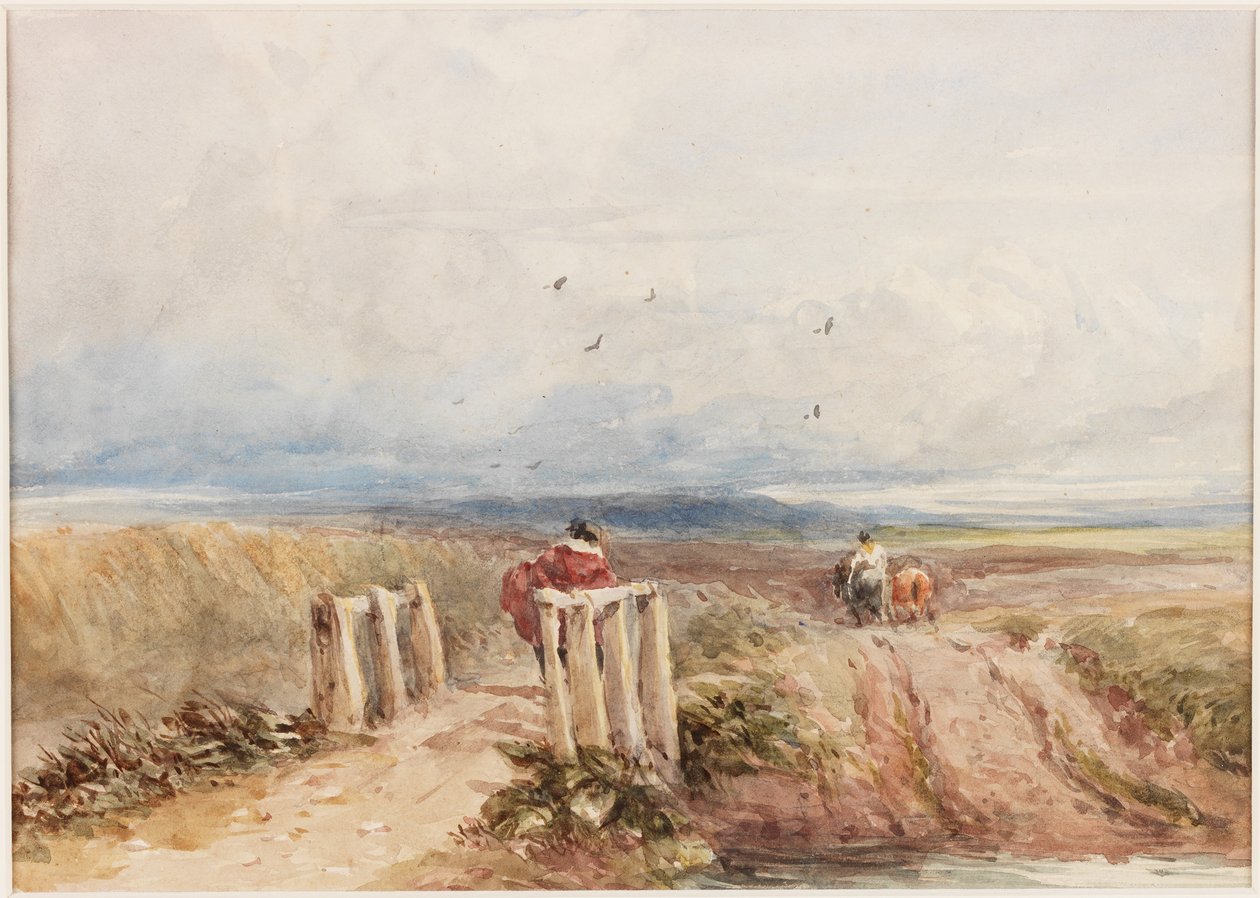 Moorland ile Rakamlar (kağıt üzerine kurşun kalem ve suluboya (gemiye yapıştırılır)) by David Cox